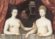 School of Fontainebleau Gabrielle d-Estree and the Duchesse de Villars oil painting reproduction